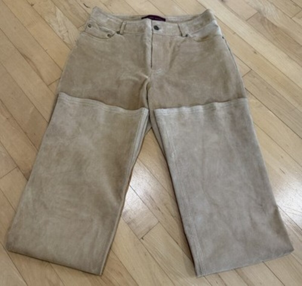 Margaret Godfrey Women's Suede Pants, Size 6 Light Tan Brown Genuine Leather Y2K